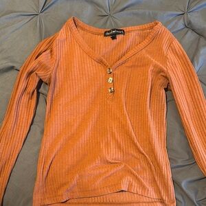 Charlotte Russe Orange Ribbed Buttoned Blouse